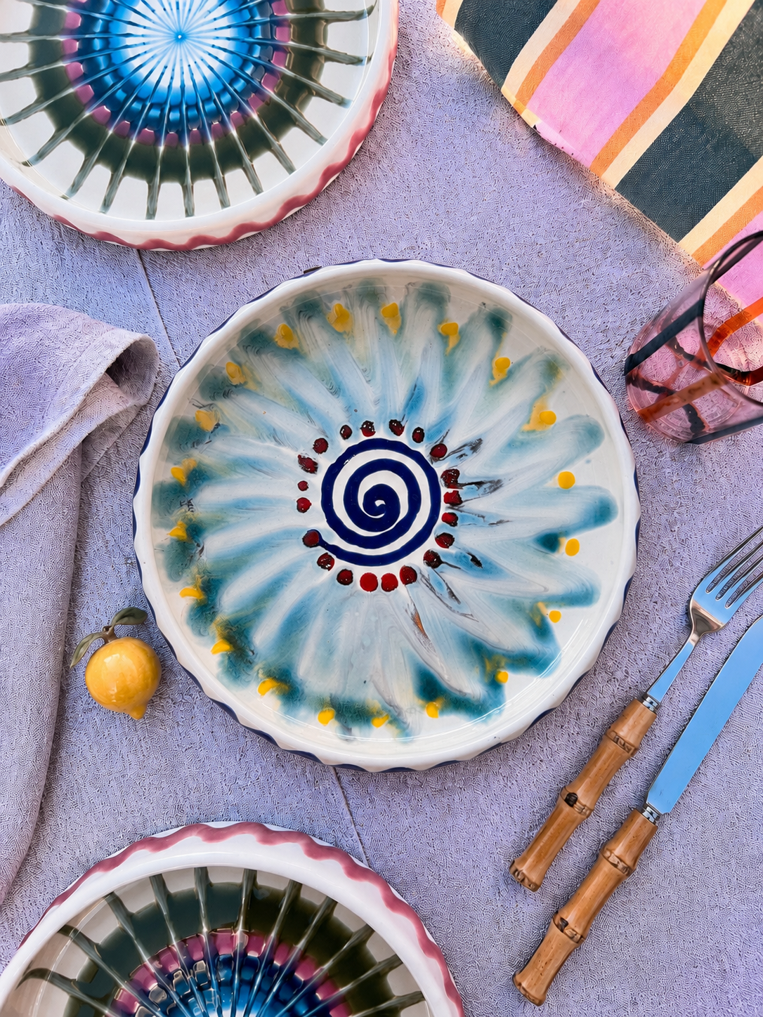 Italian Ceramic Pasta Plate 25cm | Handbemaltes Psychodelic Design "Unikat"