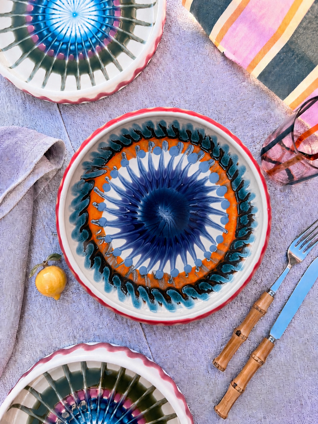 Italian Ceramic Pasta Plate 25cm | Handbemaltes Psychodelic Design "Unikat"
