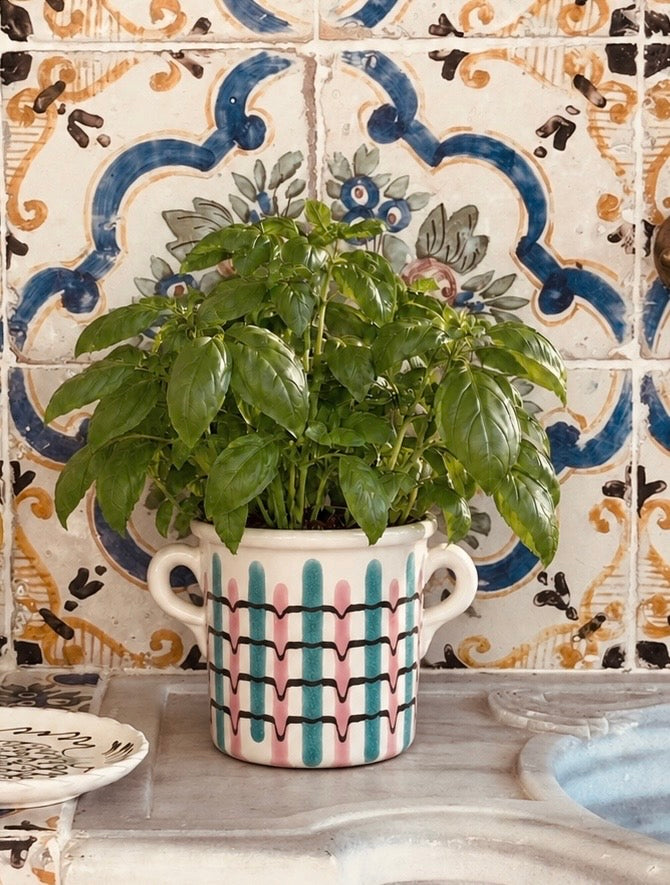 Ceramic Herb Pot with Handles | Handmade in Italy