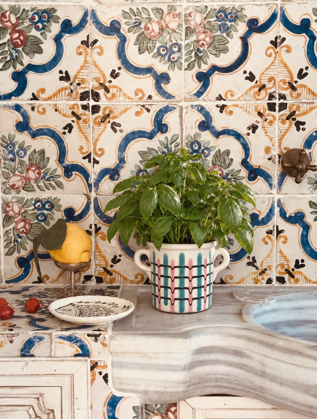 Ceramic Herb Pot with Handles | Handmade in Italy
