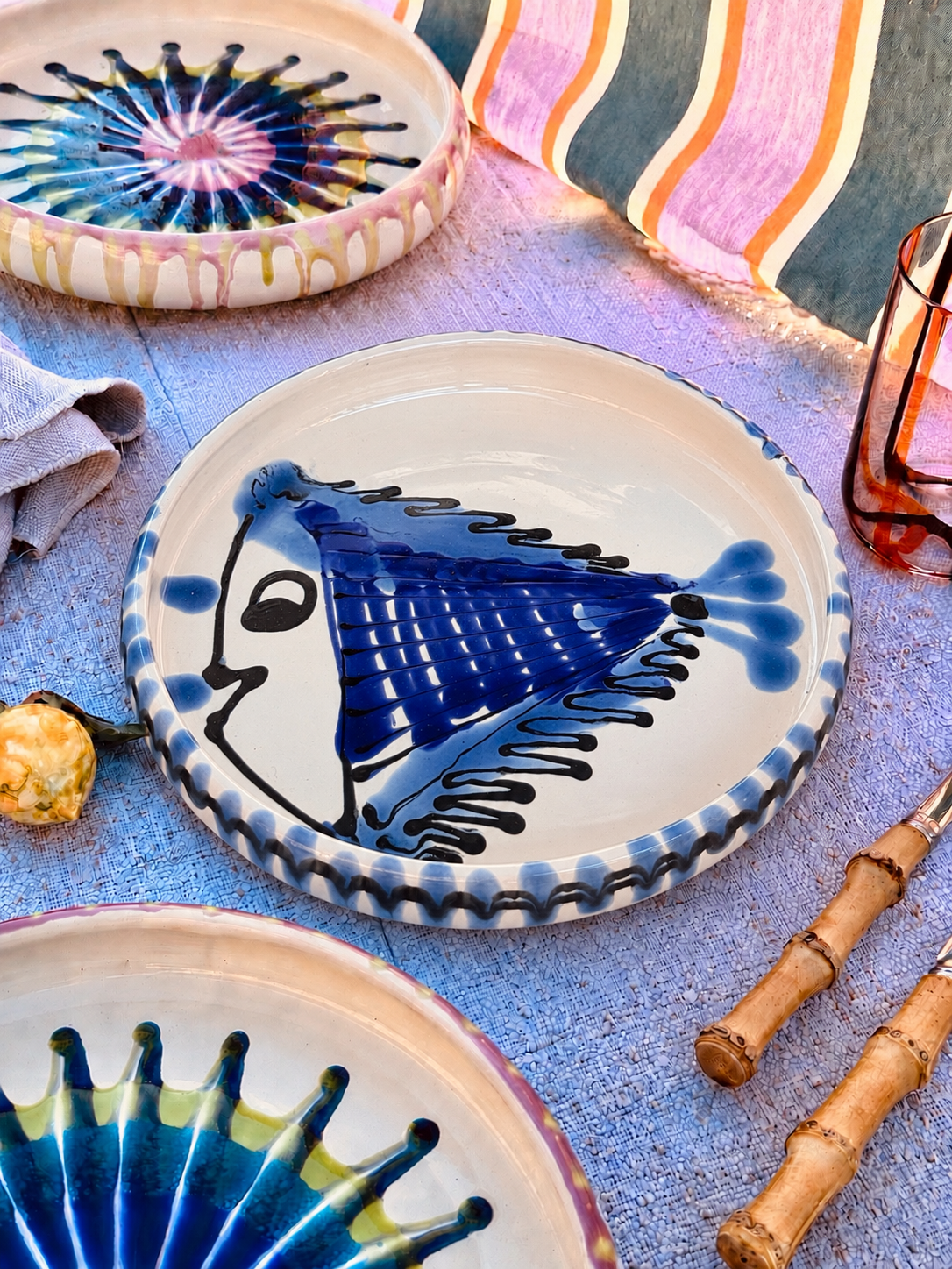 Italian Ceramic Pasta Plate 25cm | Handbemaltes Pesce Design "Unikat"