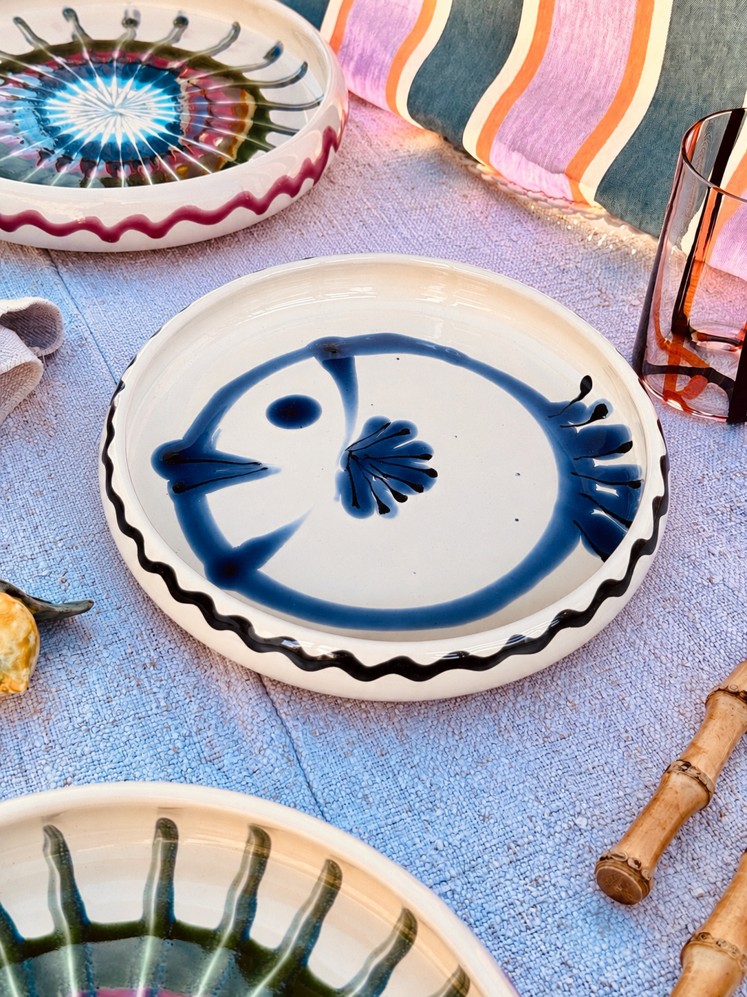 Italian Ceramic Pasta Plate 25cm | Handbemaltes Pesce Design "Unikat"