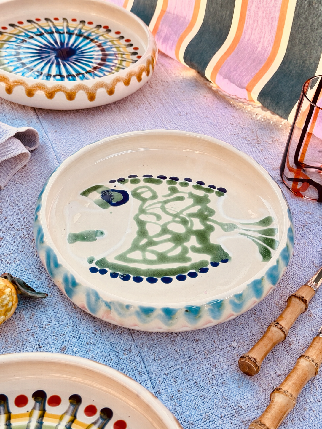 Italian Ceramic Pasta Plate 25cm | Handmade Pesce Design "One of a kind"