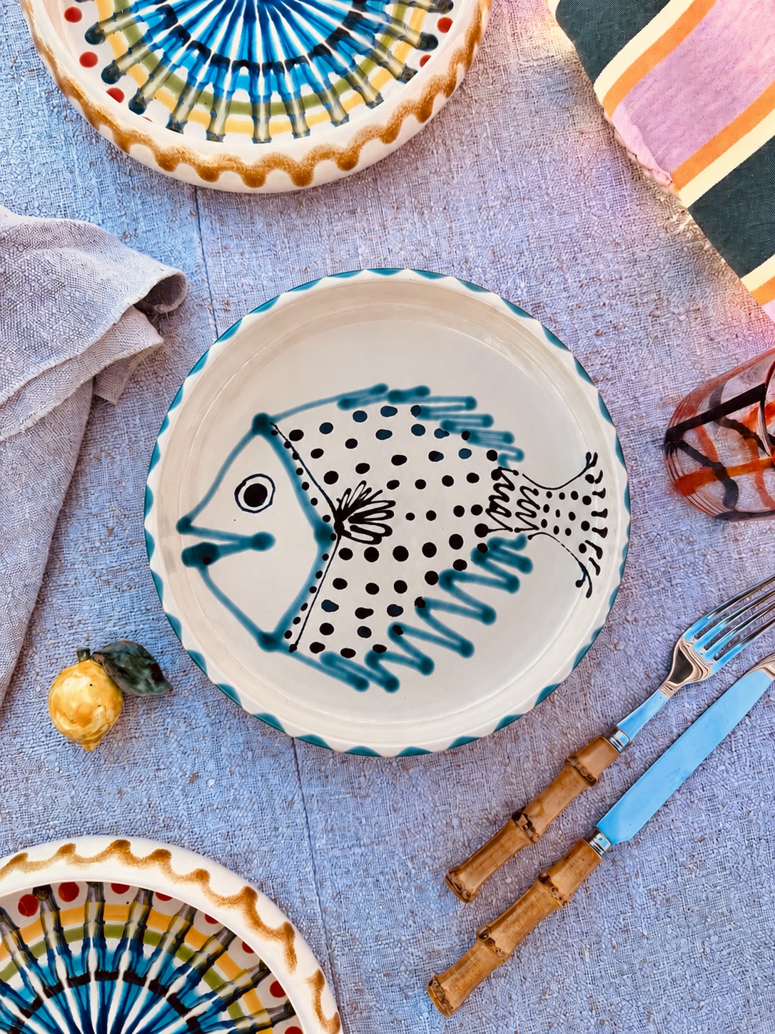 Italian Ceramic Pasta Plate 25cm | Handmade Pesce Design "One of a kind"