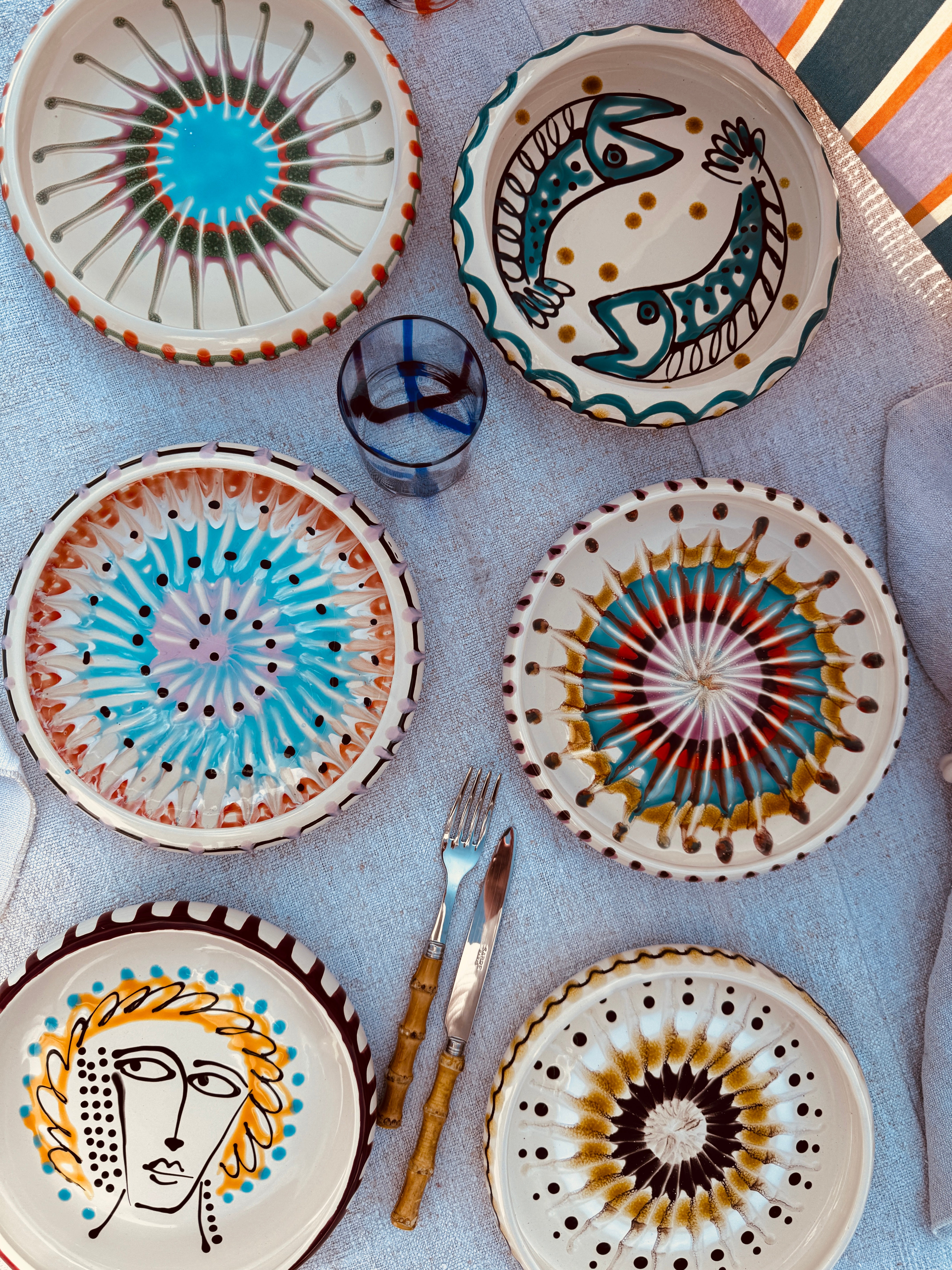 Pasta Plate 25cm "Riviera" Set of 6 Handmade Ceramic from Puglia