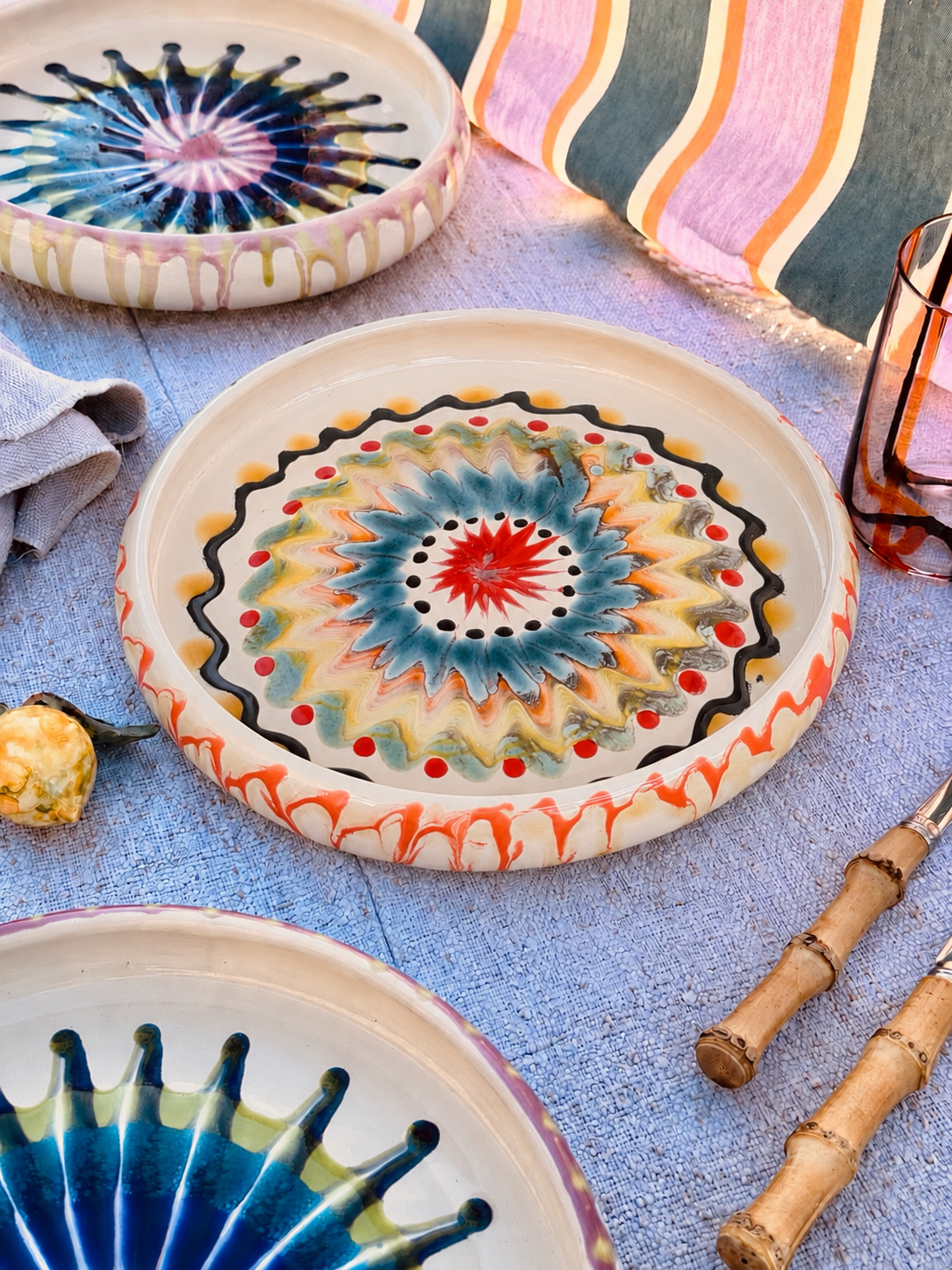 Italian Ceramic Pasta Plate 25cm | Handmade Psychodelic Design "One of a kind"