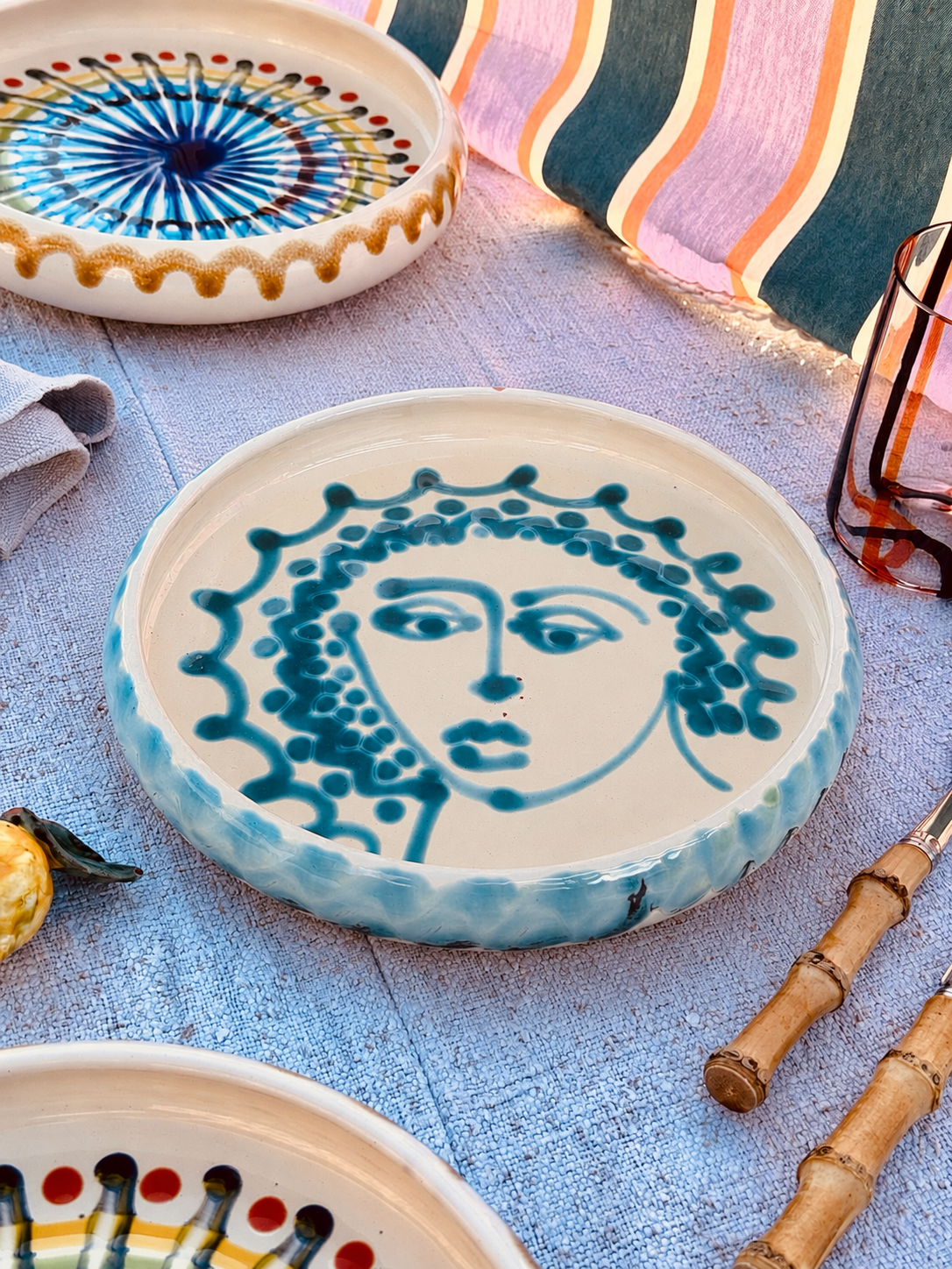 Italian Ceramic Pasta Plate 25cm | Handbemaltes Viso Design "Unikat"
