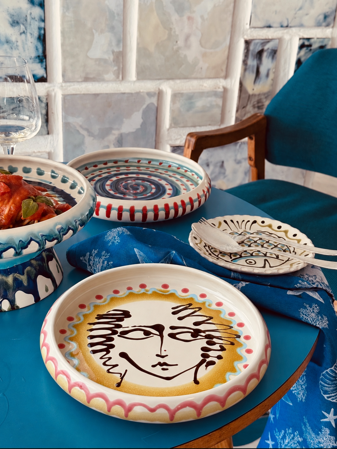 Italian Ceramic Pasta Plate 25cm | Handbemaltes Psychodelic Design "Picasso Due"