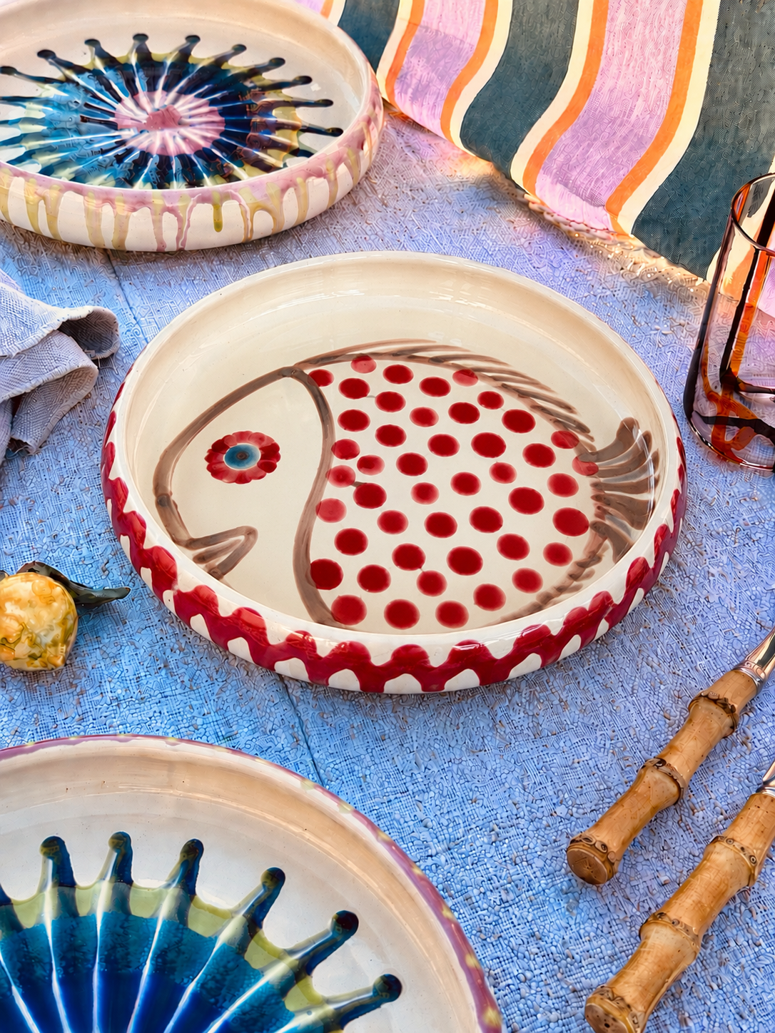 Italian Ceramic Pasta Plate 25cm | Handbemaltes Pesce Design "Unikat"
