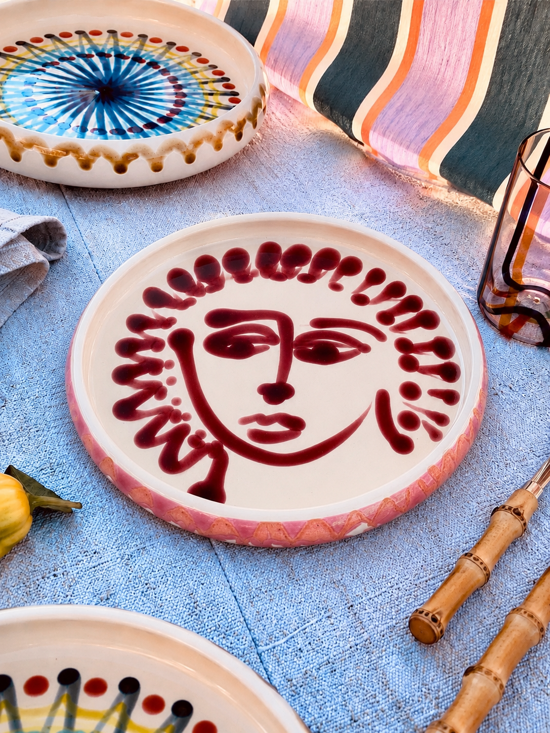Italian Ceramic Pasta Plate 25cm | Handbemaltes Viso Design "Unikat"