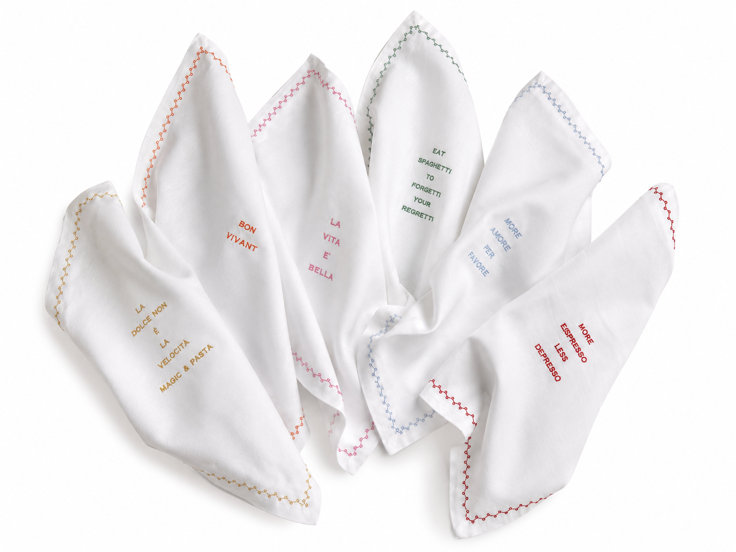 Handgefertigte Italienische Leinen Servietten 6er Set "La Dolce Vita Quotes Collection"