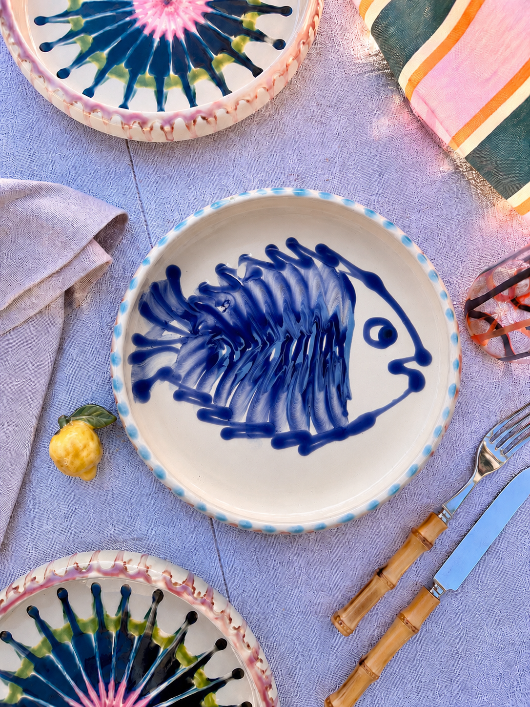 Italian Ceramic Pasta Plate 25cm | Handbemaltes Pesce Design "Unikat"