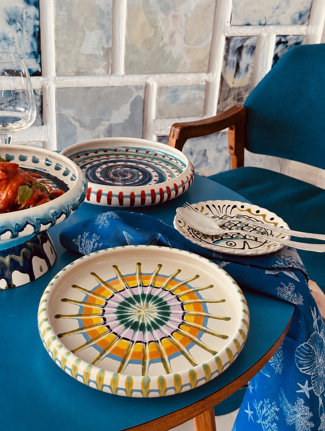 Italian Ceramic Pasta Plate 25cm | Handbemaltes Psychodelic Design 