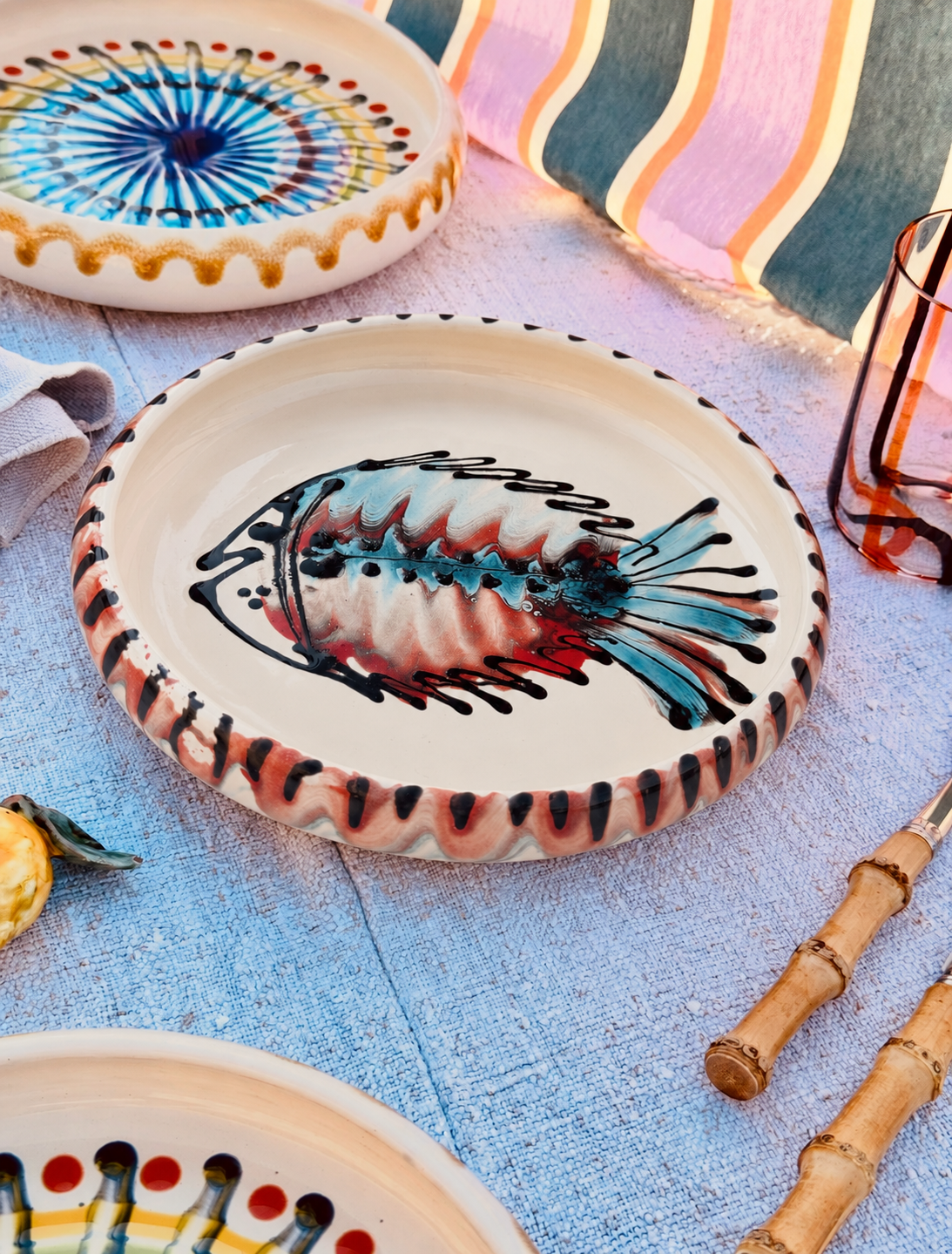 Unique Italian Pasta Plate 25cm "Crazy Fish" – Handmade in Puglia