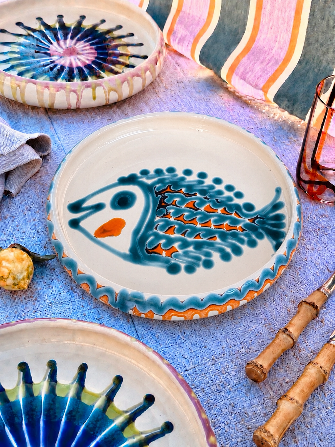 Italian Ceramic Pasta Plate 25cm | Handbemaltes Pesce Design "Unikat"