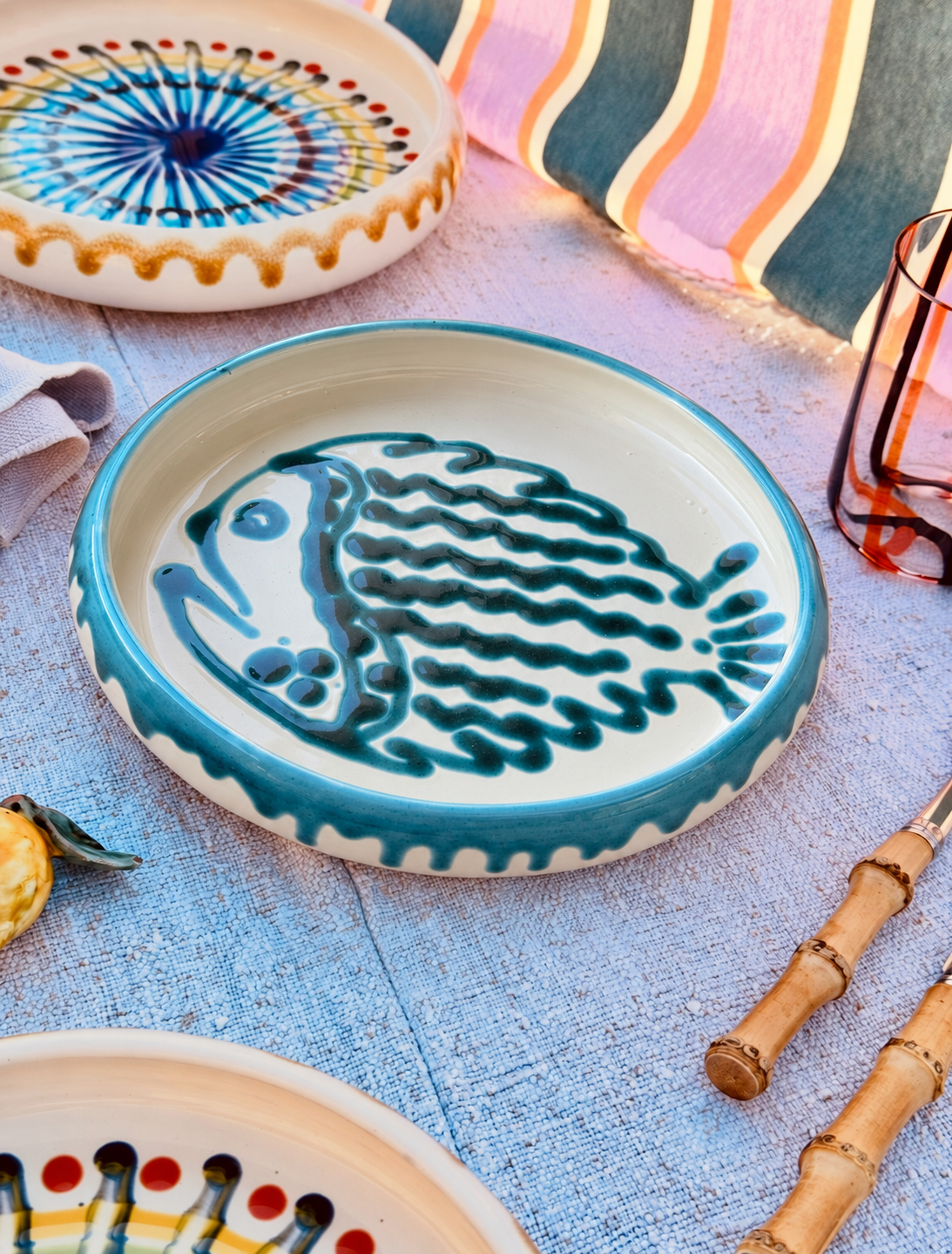 Unikat Italienischer Pastateller 25cm "Crazy Fish" – Handgemacht in Apulien