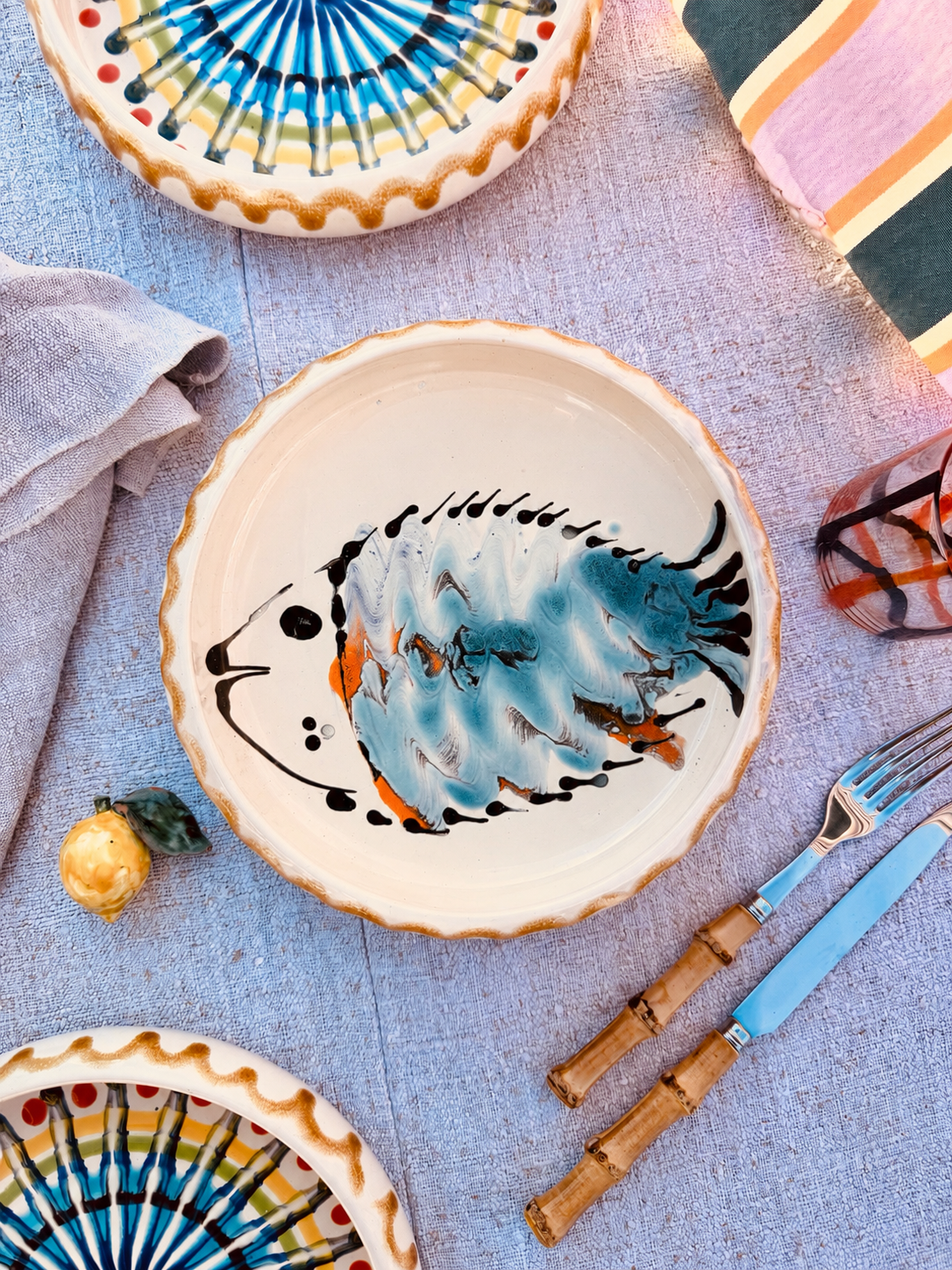 Italian Ceramic Pasta Plate 25cm | Handbemaltes Pesce Design "Unikat"