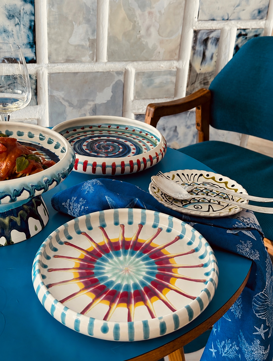 Italian Ceramic Pasta Plate 25cm | Handbemaltes Psychodelic Design 