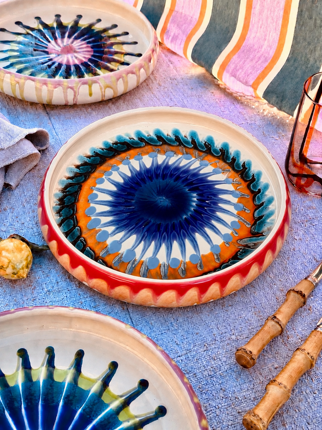 Italian Ceramic Pasta Plate 25cm | Handbemaltes Psychodelic Design "Unikat"