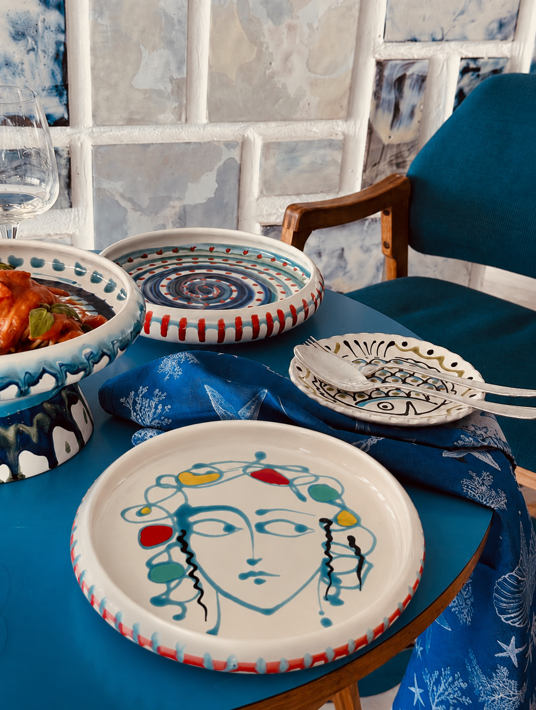 Italian Ceramic Pasta Plate 25cm | Handbemaltes Psychodelic Design "Picasso"