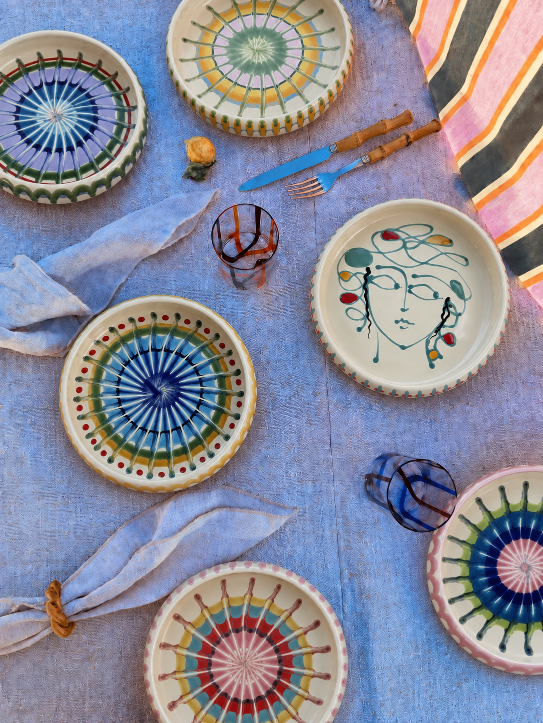 Pasta Plate 25cm "Riviera" Set of 6 Handmade Ceramic from Puglia