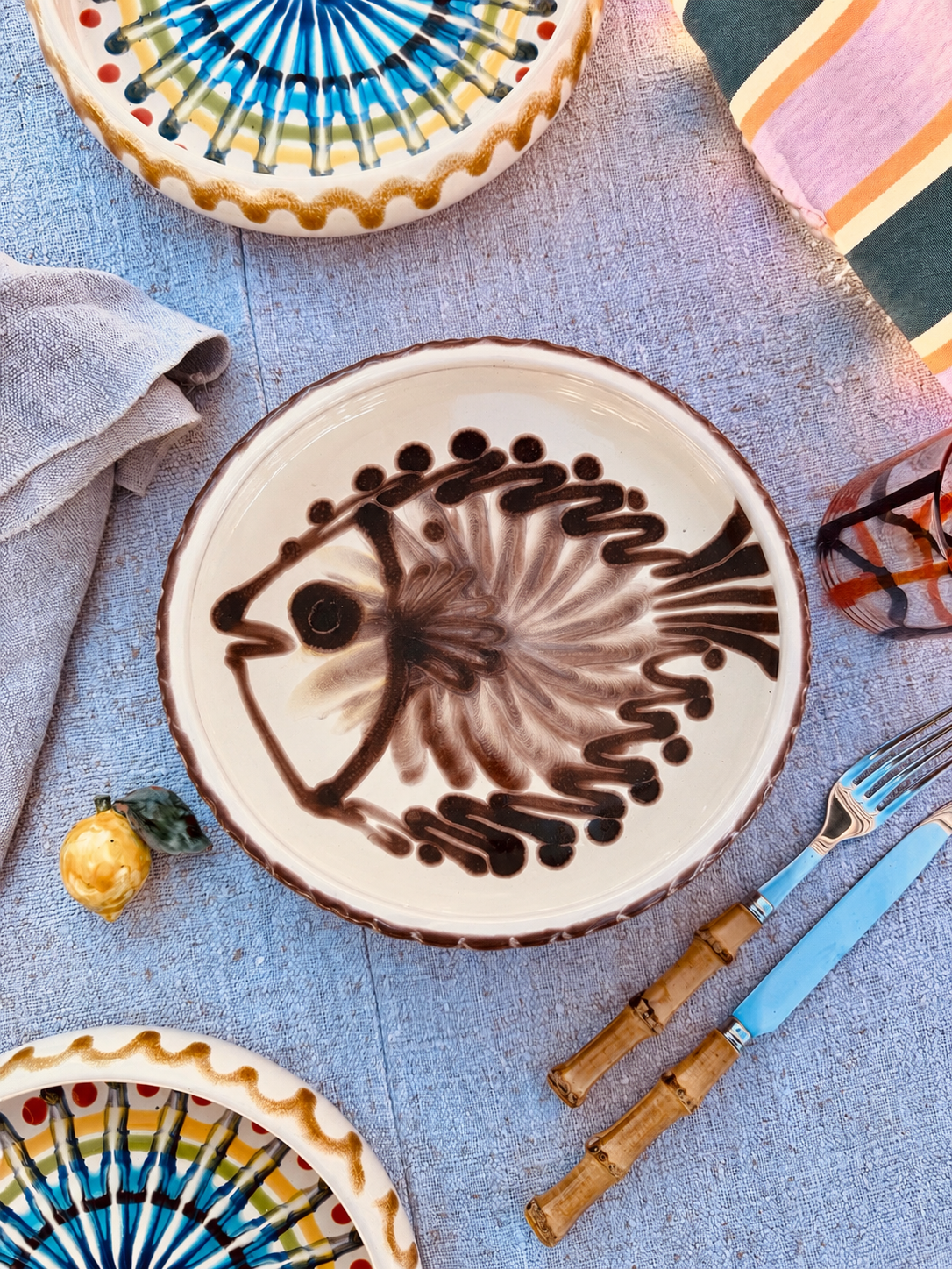 Italian Ceramic Pasta Plate 25cm | Handbemaltes Pesce Design "Unikat"