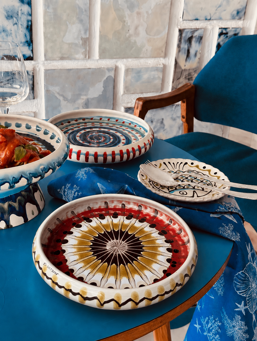 Italian Ceramic Pasta Plate 25cm | Handbemaltes Psychodelic Design "Unikat"