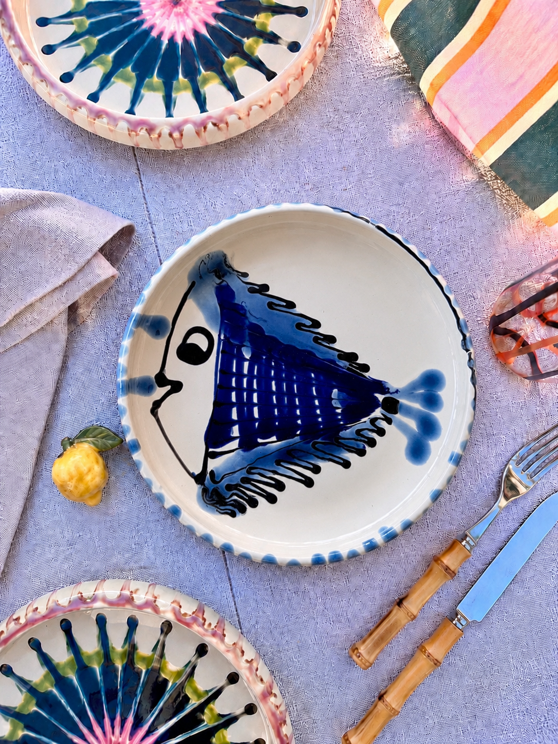 Italian Ceramic Pasta Plate 25cm | Handbemaltes Pesce Design "Unikat"