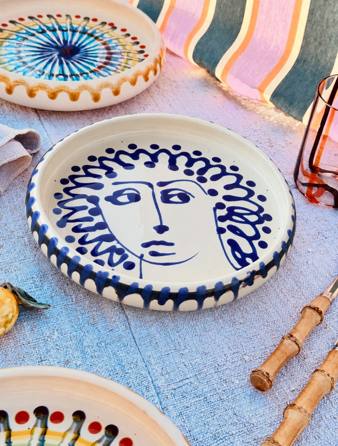 Italian Ceramic Pasta Plate 25cm | Handbemaltes Psychodelic Design UNIKAT