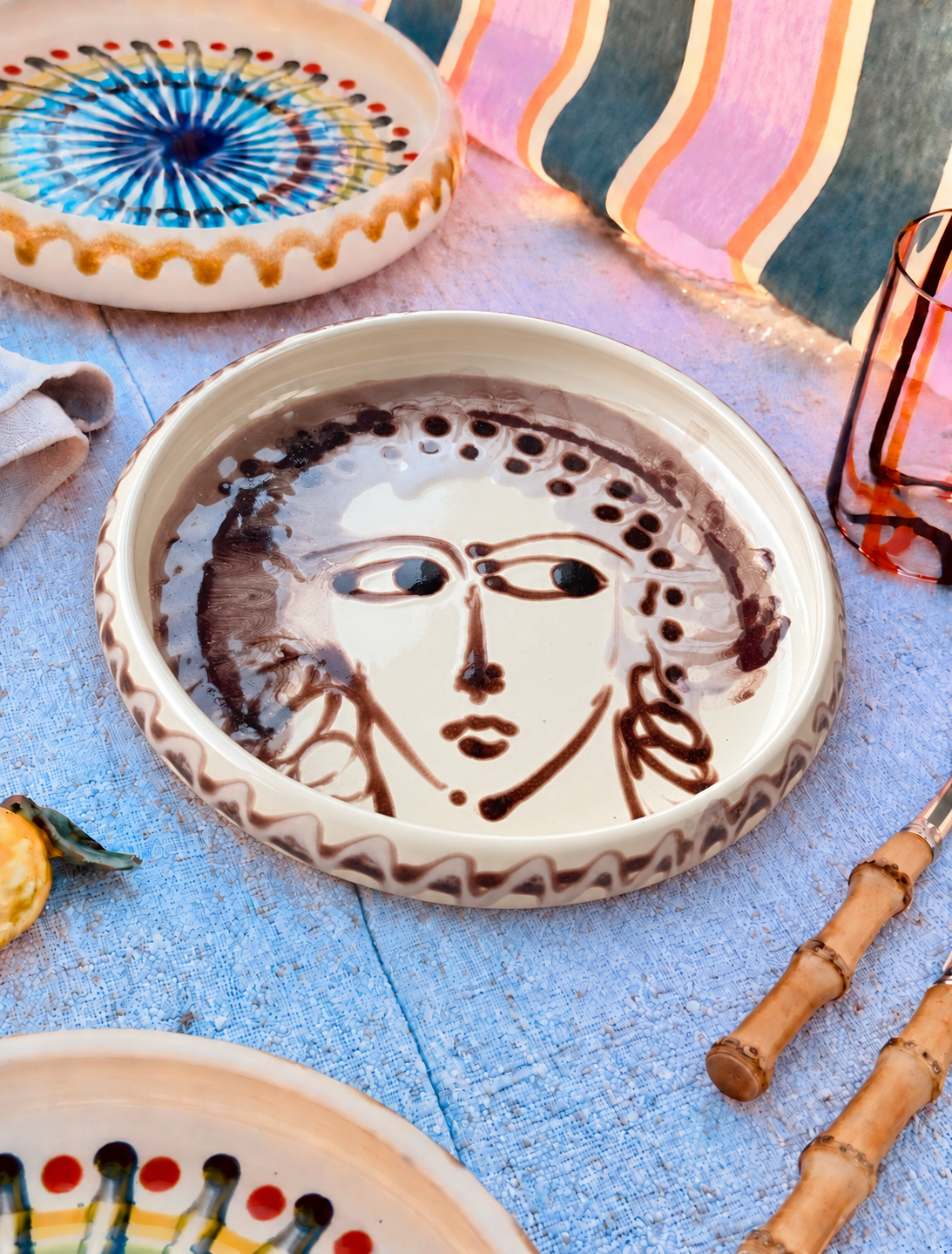 Italian Ceramic Pasta Plate 25cm | Handbemaltes Psychodelic Design UNIKAT