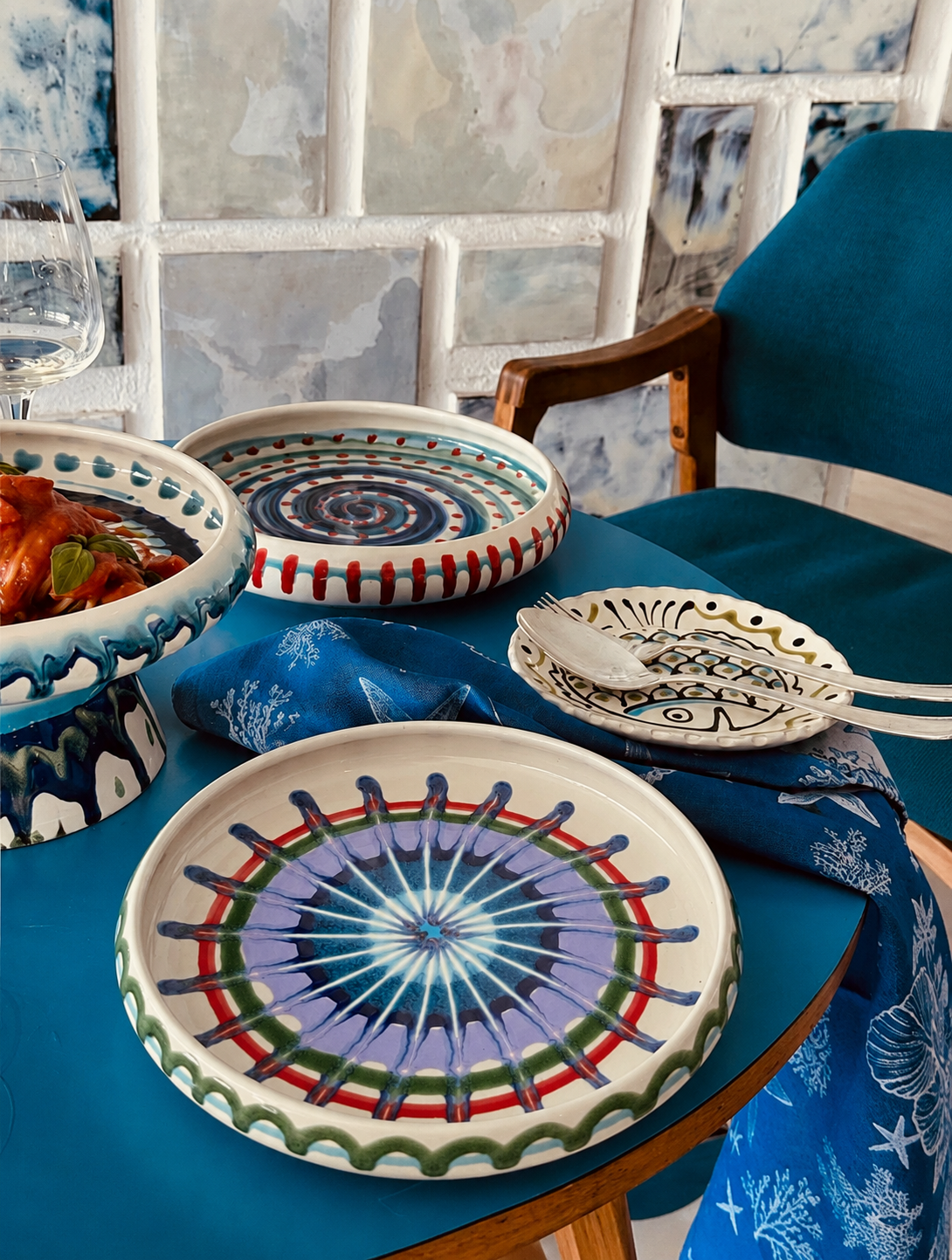 Italian Ceramic Pasta Plate 25cm | Handbemaltes Psychodelic Design 