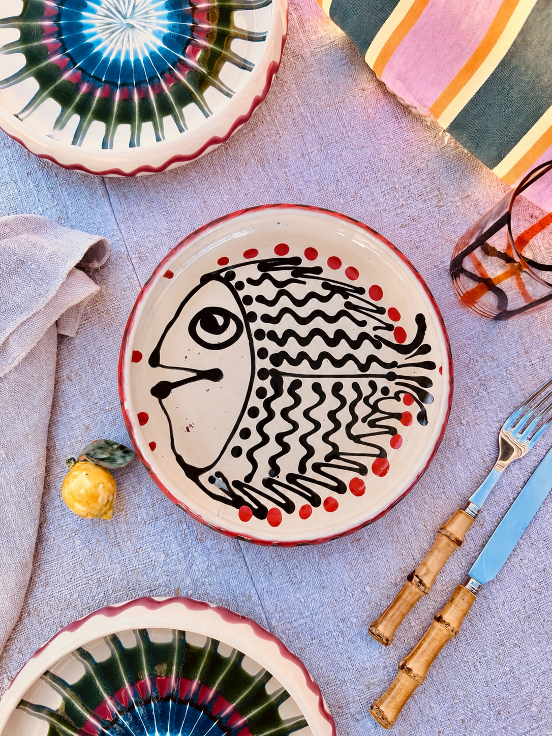 Italian Ceramic Pasta Plate 25cm | Handmade Pesce Design "One of a kind"