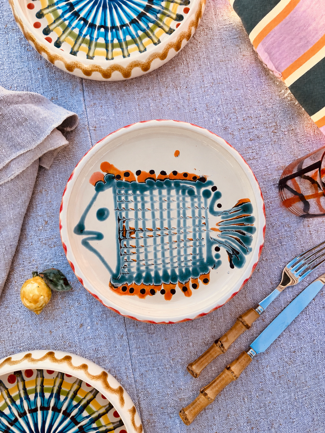 Italian Ceramic Pasta Plate 25cm | Handbemaltes Pesce Design "Unikat"