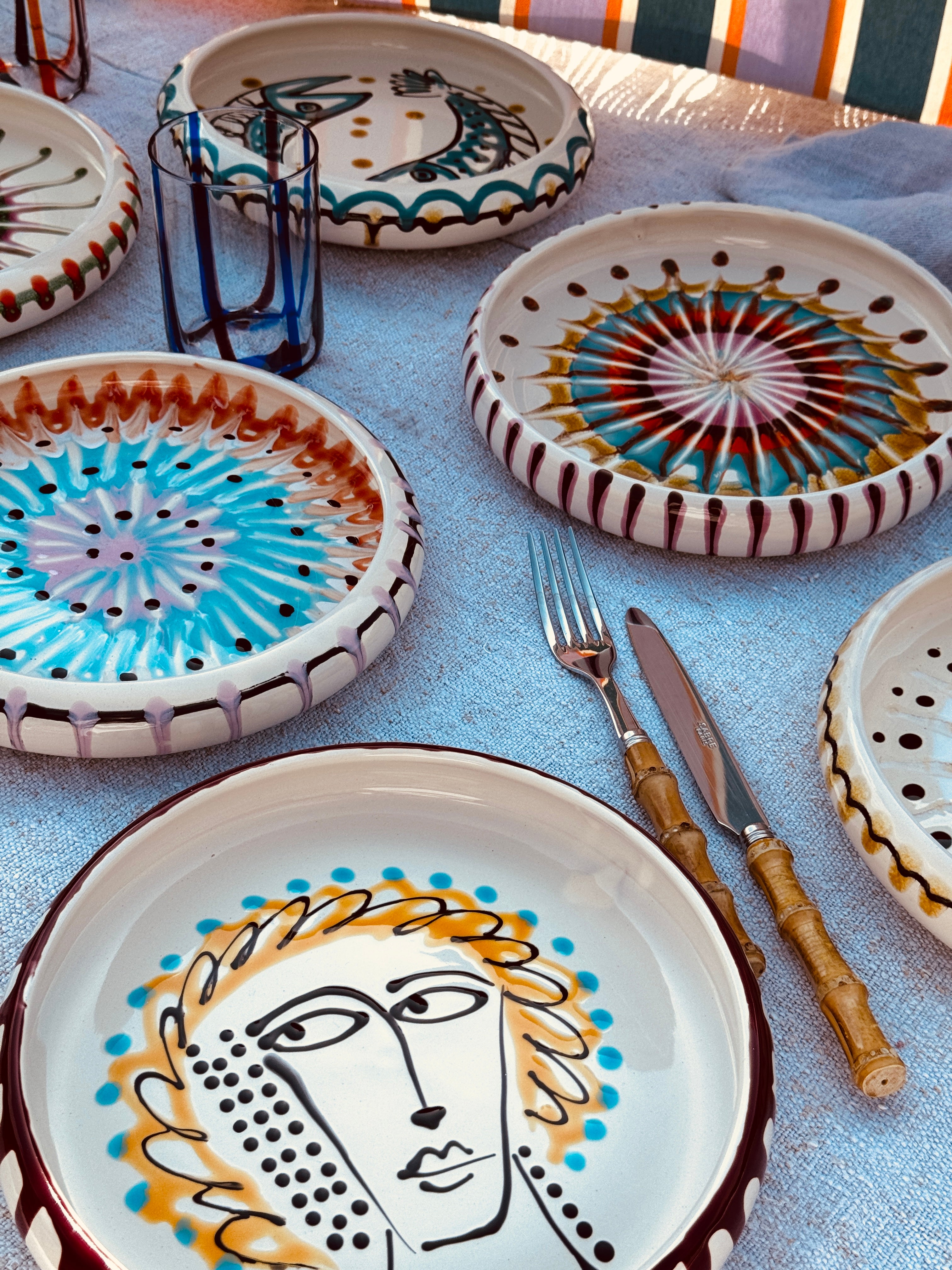 Pasta Plate 25cm "Riviera" Set of 6 Handmade Ceramic from Puglia