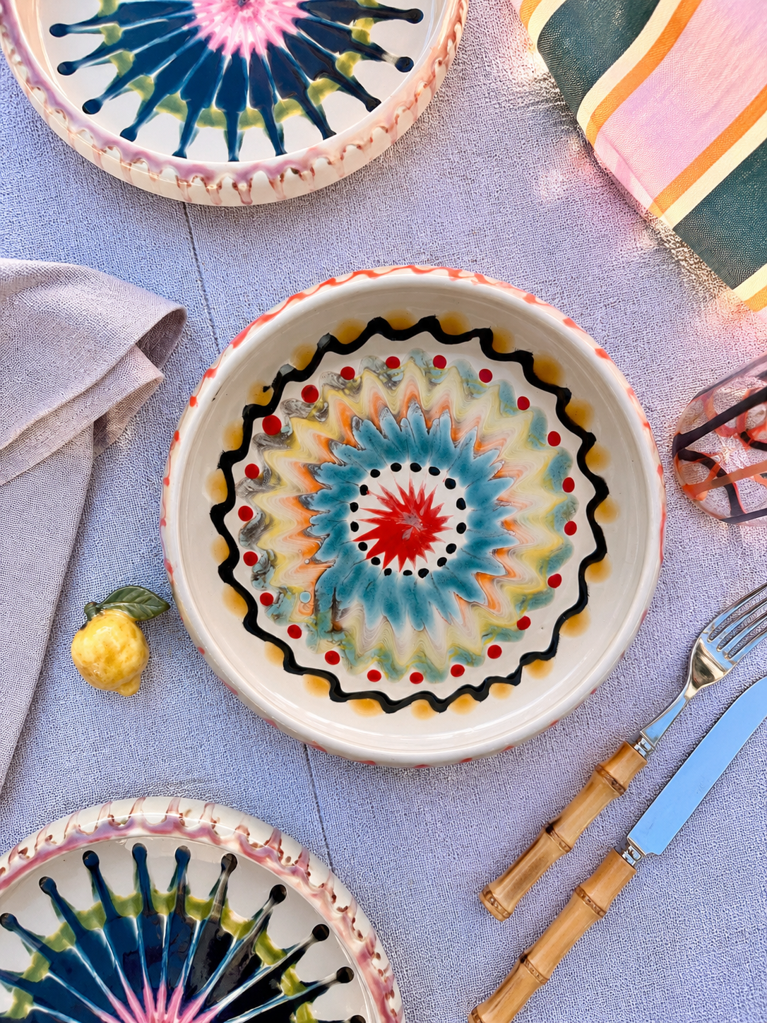Italian Ceramic Pasta Plate 25cm | Handmade Psychodelic Design "One of a kind"