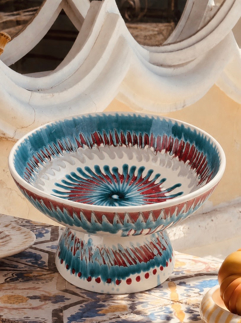 Handgefertigte Keramik Schale mit Fuß 26 cm | Italienisches Unikat
