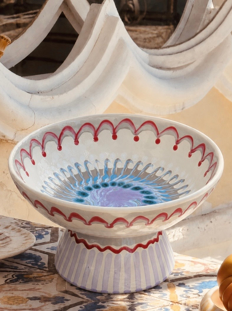 Handgefertigte Keramik Schale mit Fuß 26 cm | Italienisches Unikat