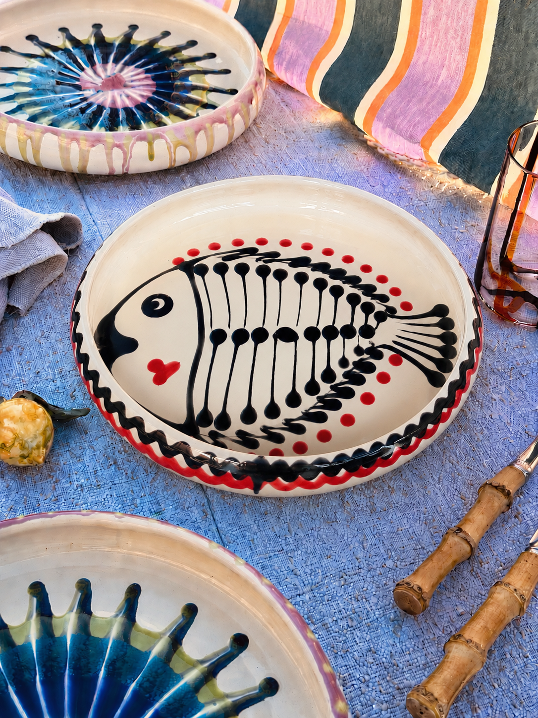 Italian Ceramic Pasta Plate 25cm | Handbemaltes Pesce Design "Unikat"