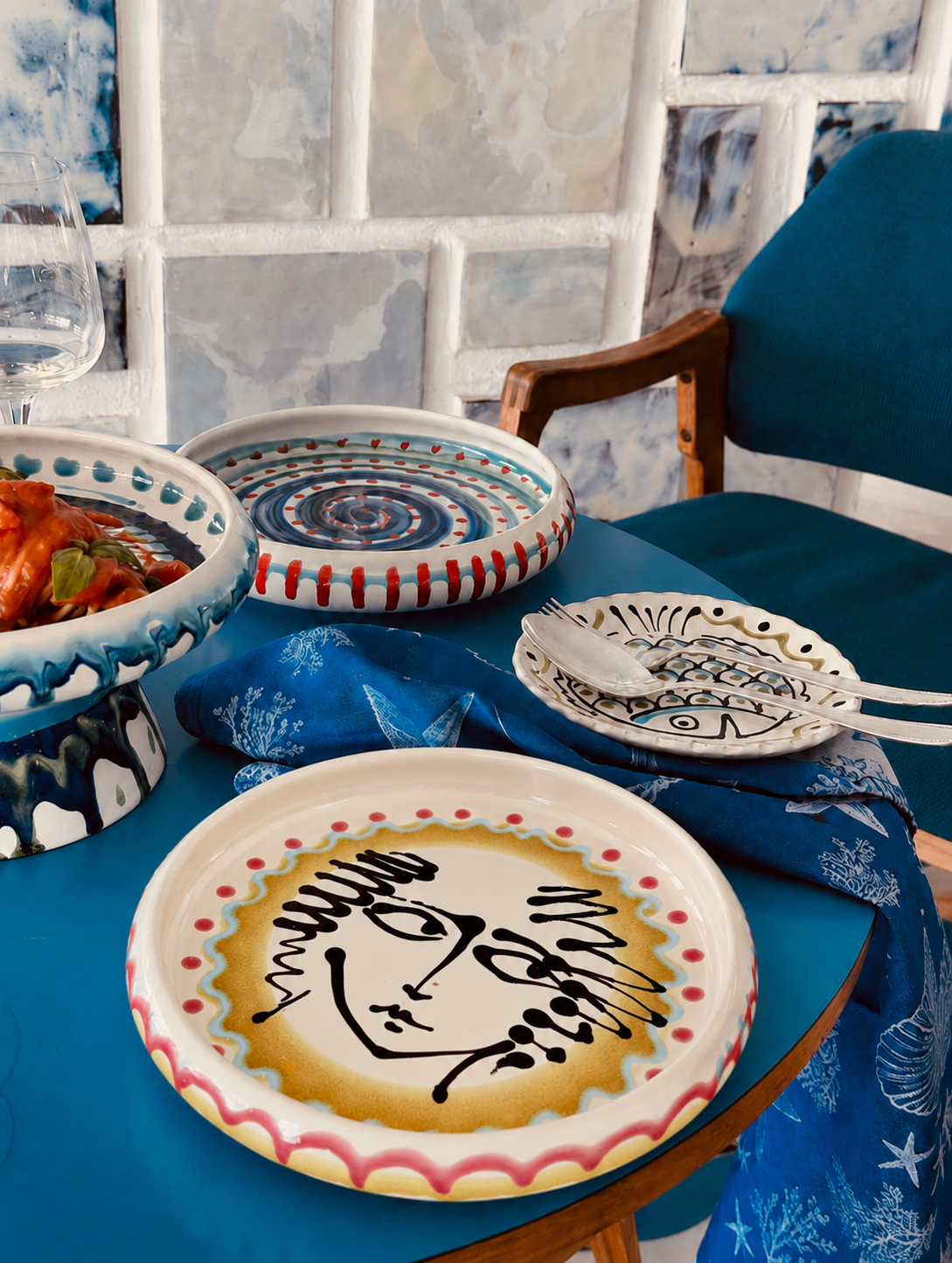 Italian Ceramic Pasta Plate 25cm | Handmade Psychodelic Design "Picasso Due"