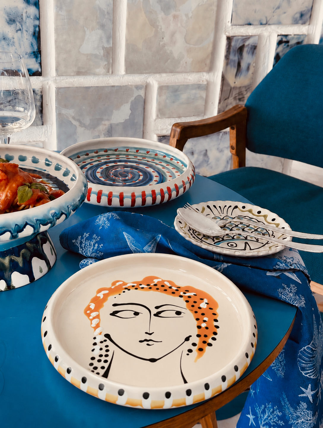 Italian Ceramic Pasta Plate 25cm | Handmade Psychodelic Design "Picasso tre"
