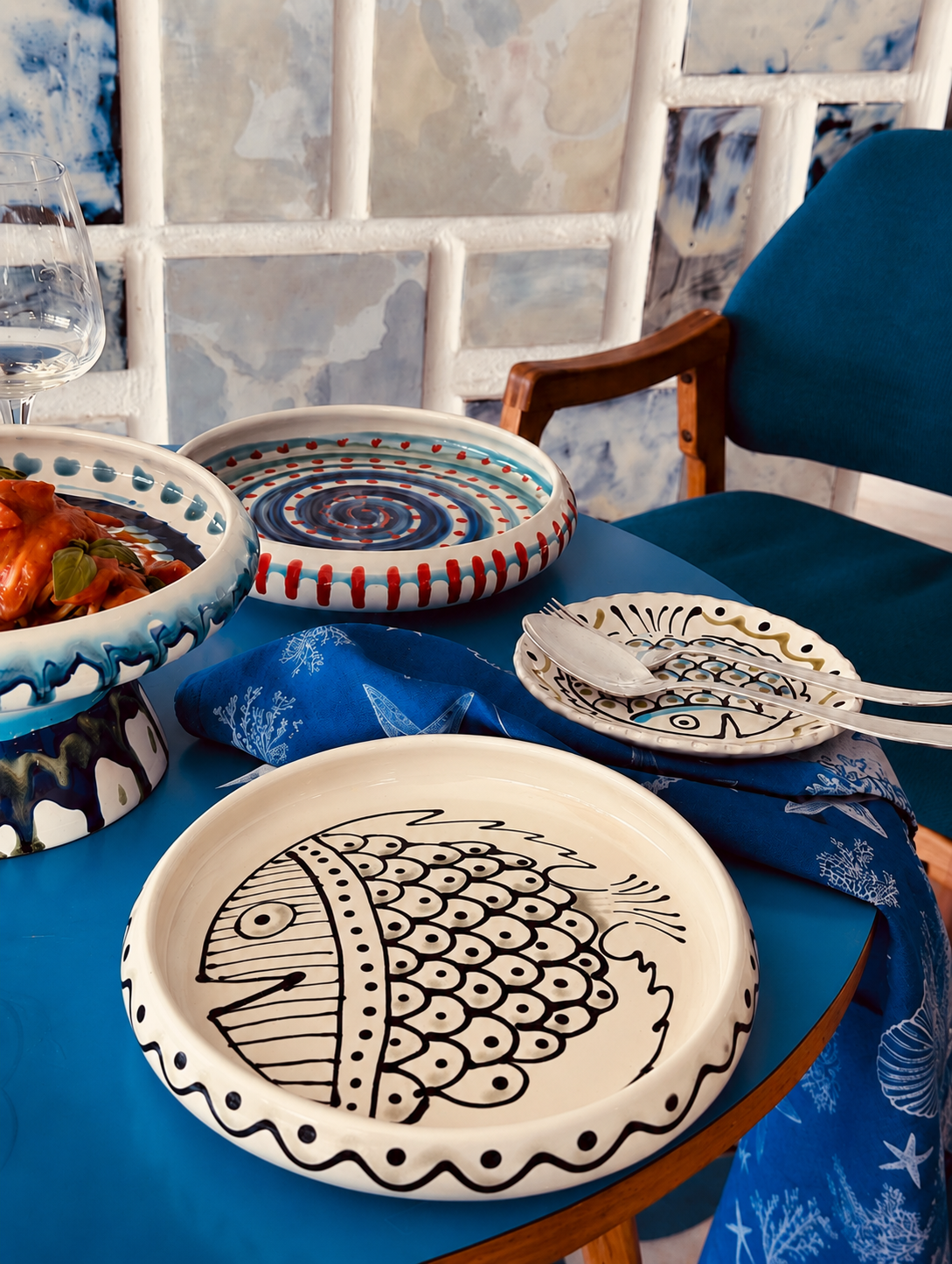 Italian Ceramic Pasta Plate 25cm | Handbemaltes Psychodelic Design "Unikat"