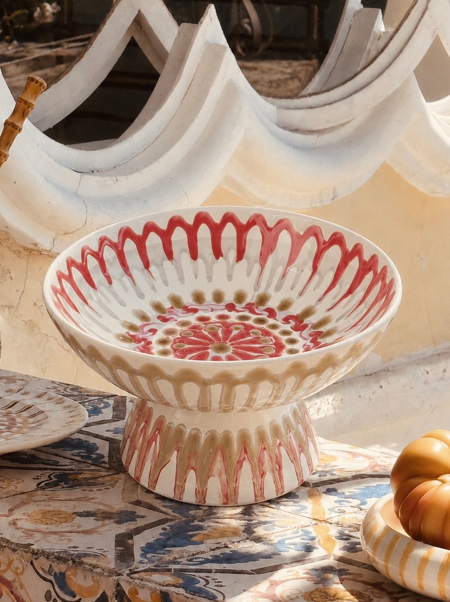 Handgefertigte Keramik Schale mit Fuß 26 cm | Italienisches Unikat