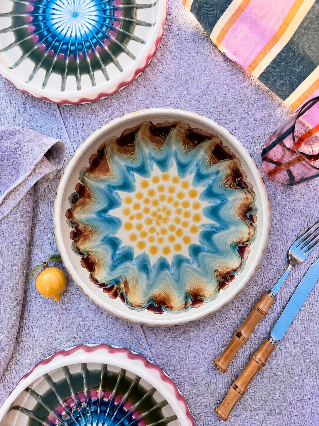 Italian Ceramic Pasta Plate 25cm | Handbemaltes Psychodelic Design "Unikat"