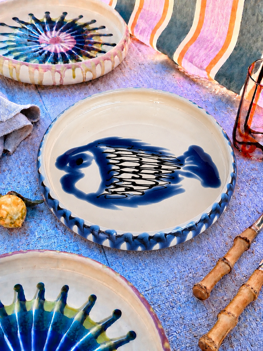 Italian Ceramic Pasta Plate 25cm | Handbemaltes Pesce Design "Unikat"