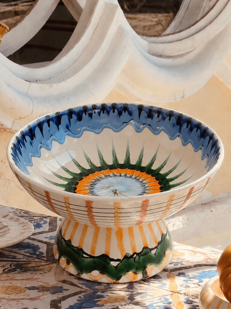 Handgefertigte Keramik Schale mit Fuß 26 cm | Italienisches Unikat