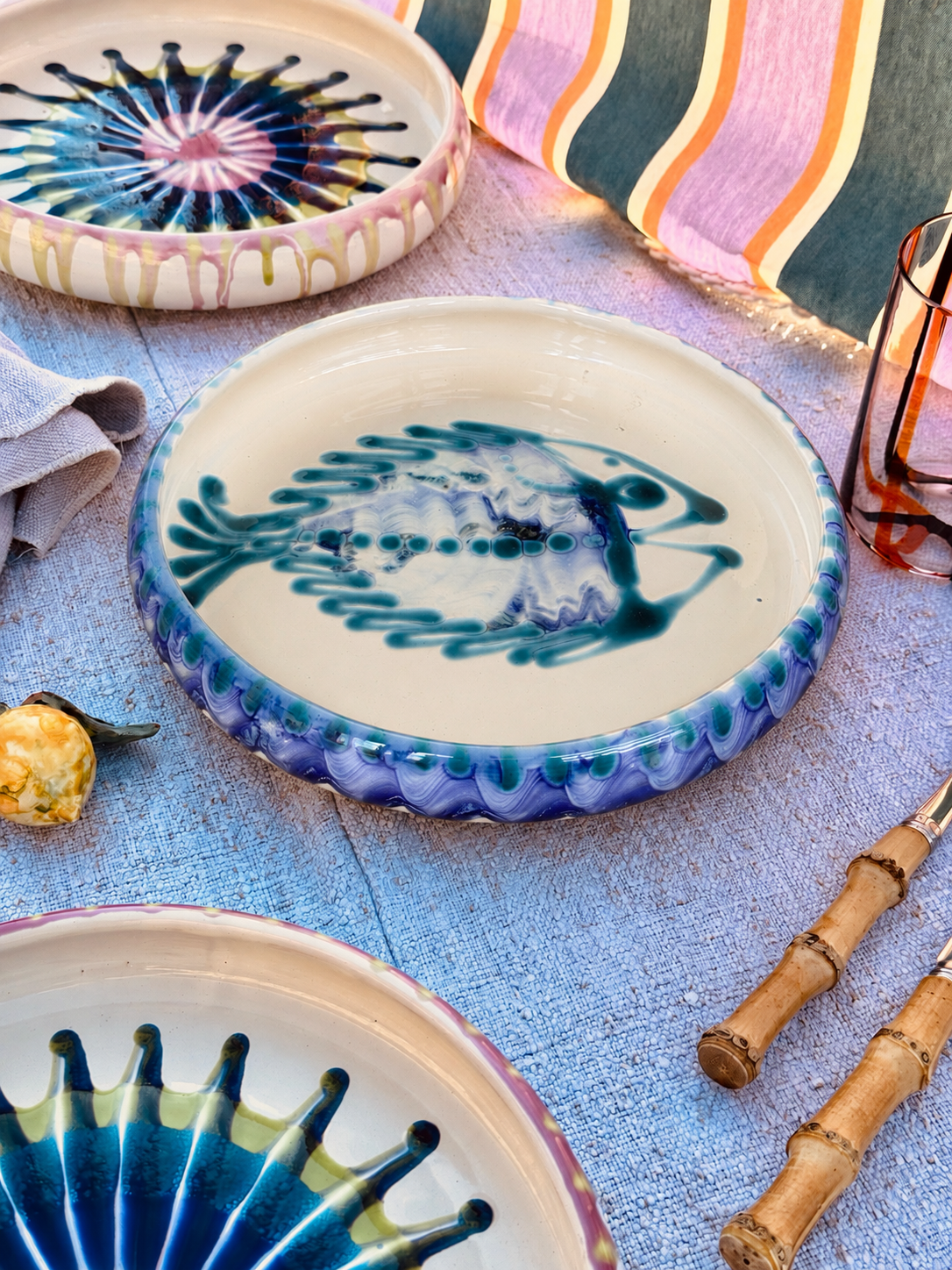 Italian Ceramic Pasta Plate 25cm | Handbemaltes Pesce Design "Unikat"