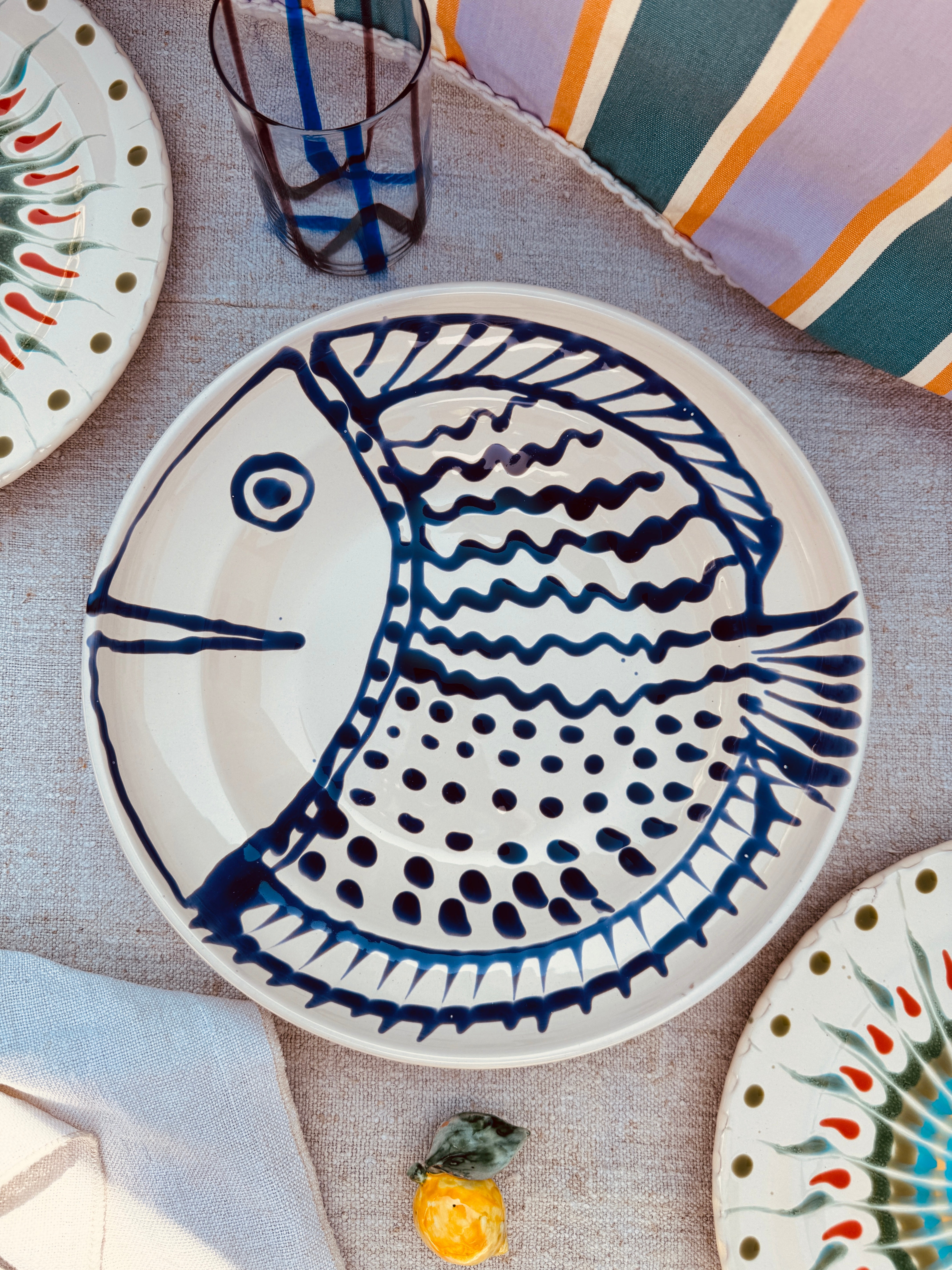 Flat Psychodelic Bowl  "Ciotola Piatta Pesce Blue Amore“