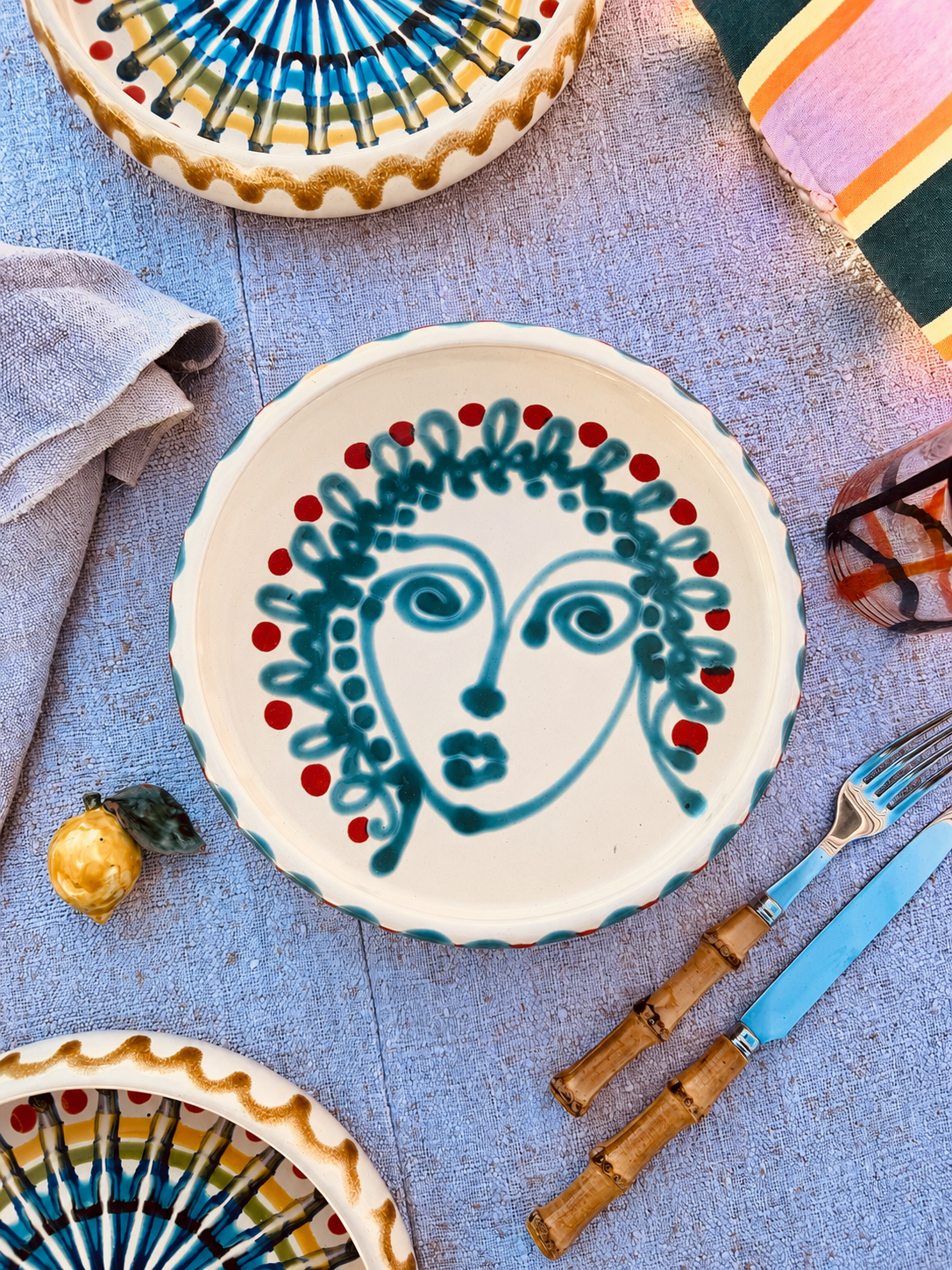 Italian Ceramic Pasta Plate 25cm | Handmade Viso Design "One of a kind"