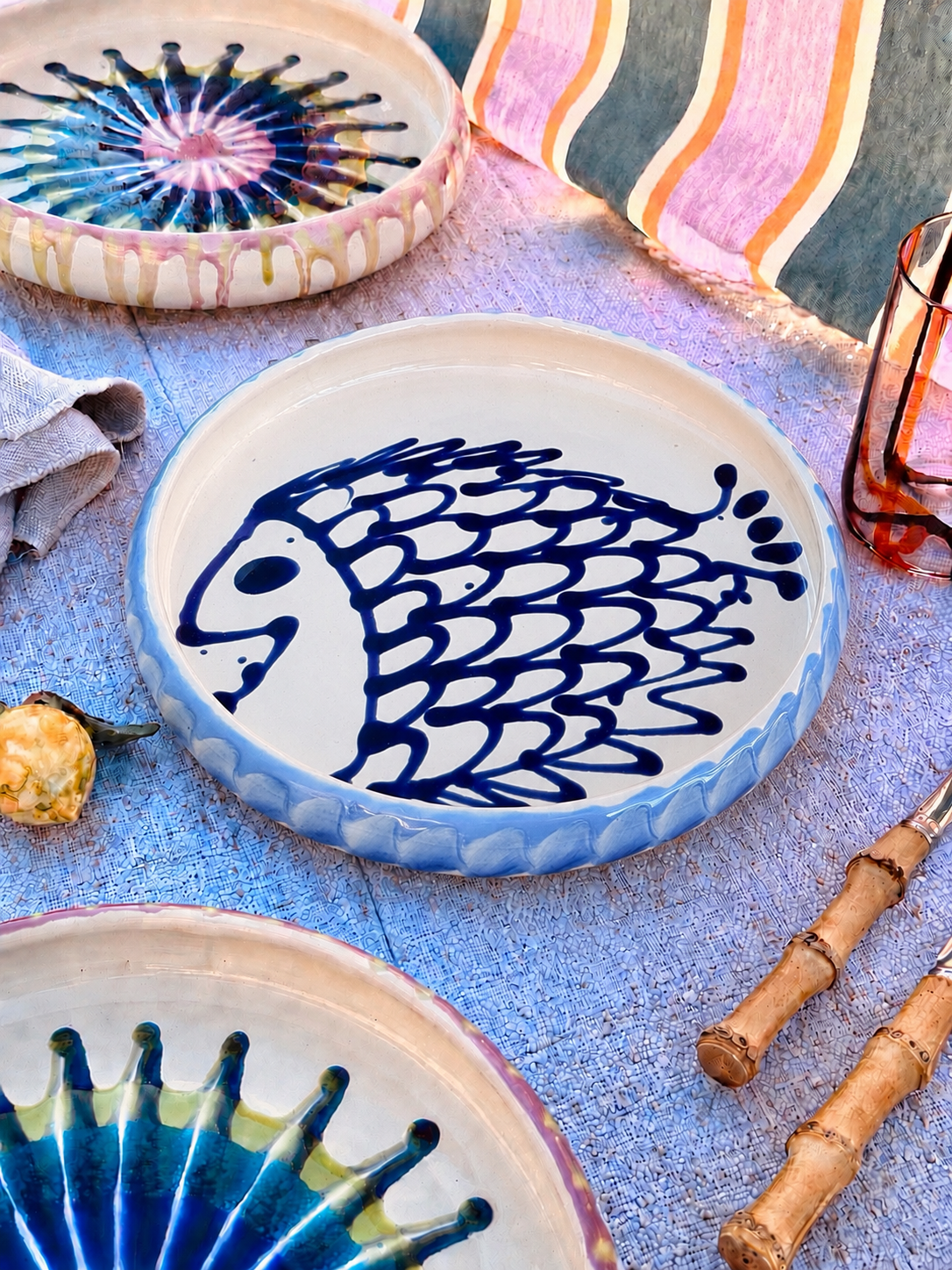 Italian Ceramic Pasta Plate 25cm | Handbemaltes Pesce Design "Unikat"