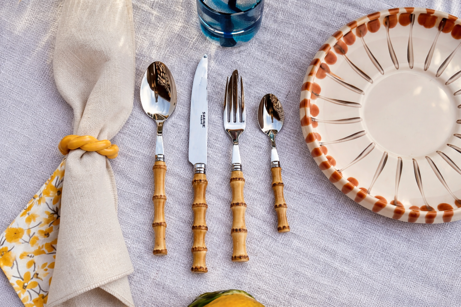 Riva Cutlery Set with Bamboo Handle – 4-Piece Premium Stainless Steel Flatware (18/10) – Mediterranean Tableware